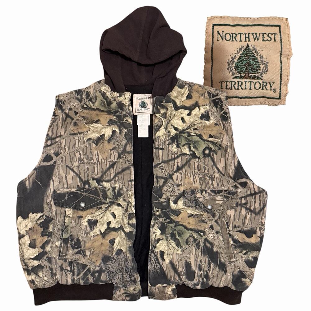 Northwest Territory 2X Camo Camouflage Warm Vest With Hood Mossy Oak Quilted